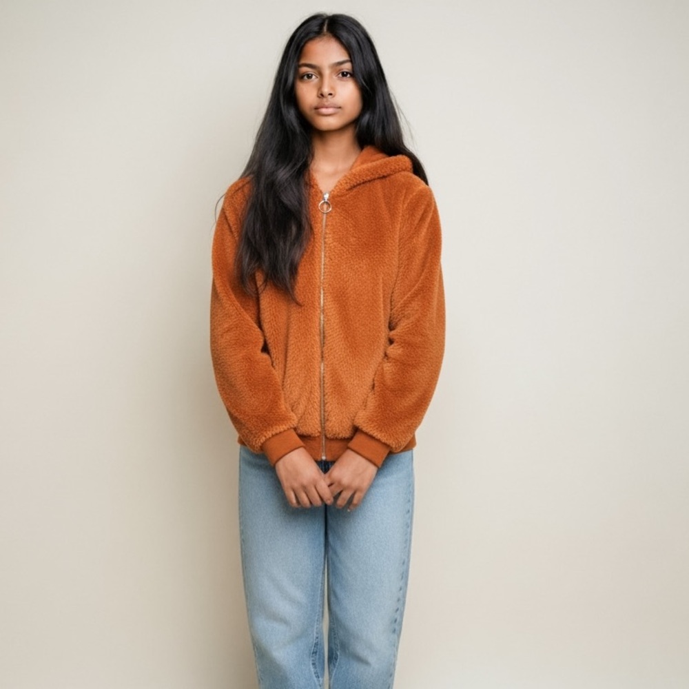 Say What Orange Faux Fur Cropped Bomber Jacket